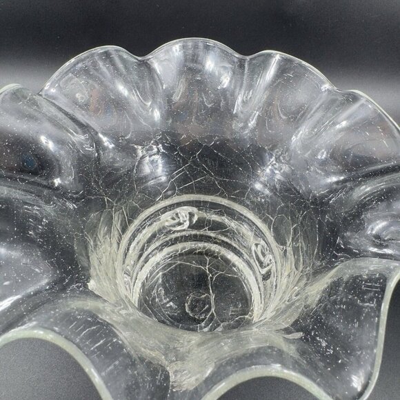 Vintage Clear Crackle Glads Ruffled Top Glass Vase Vessel Hand Blown Vase VTG - Picture 10 of 16
